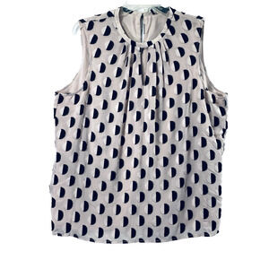 Nine‎ West Top Womens Large Pale Pink Black Polka Dot Sleeveless Dress Blouse